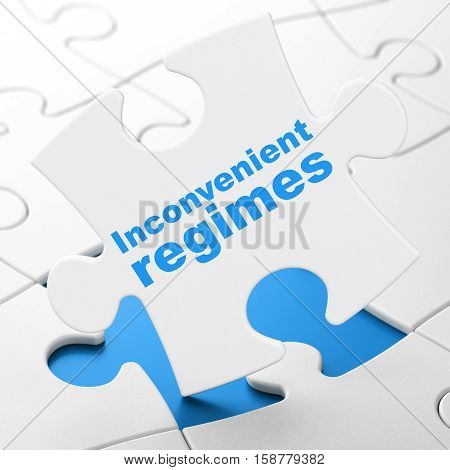 Politics concept: Inconvenient Regimes on White puzzle pieces background, 3D rendering