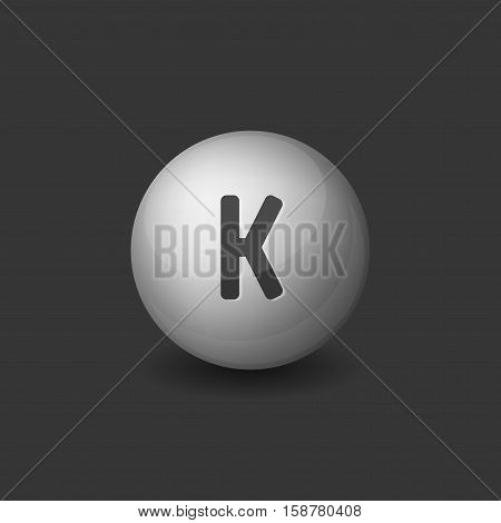 Vitamin K Silver Glossy Sphere Icon on Dark Background. Vector illustration