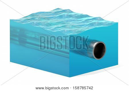 3d rendering of cross section of water cube with cylinder underwater