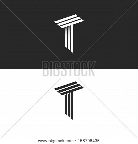 Monogram letter T logo black and white isometric initials together TTT icon 3D hipster typography design element