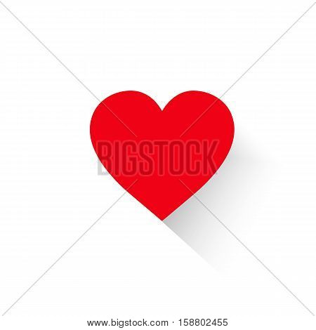 Vector red heart with shadow isolated on white background