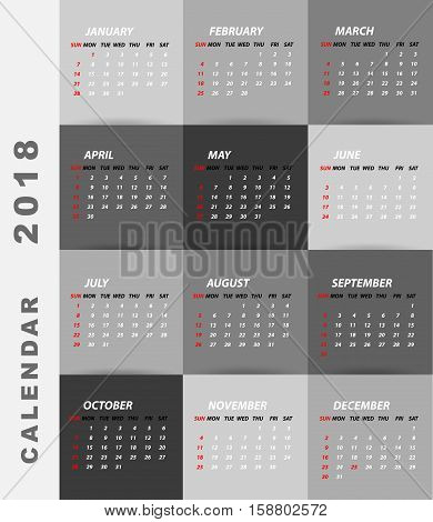 2018 calendar minimalist design.Calendar of year 21018