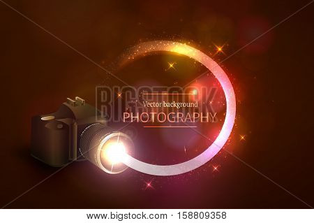 Vector illustration of the concept of shooting photos and video.Kamera and abstract film.