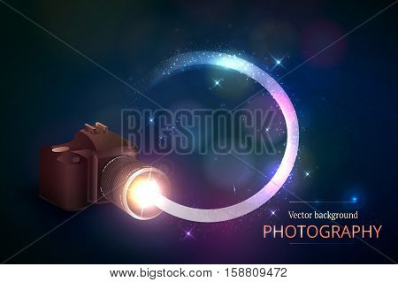Vector illustration of the concept of shooting photos and video.Kamera and abstract film.