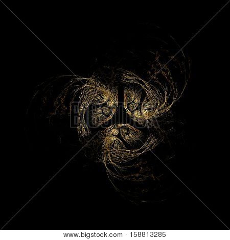abstract drawing repetitive yellow designs on a black background in the form of a mysterious ancient symbol