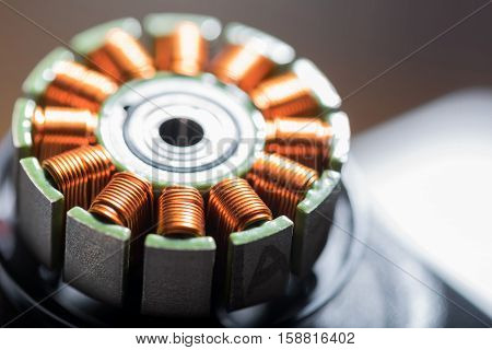 Close up of electric motor armature lying on the table