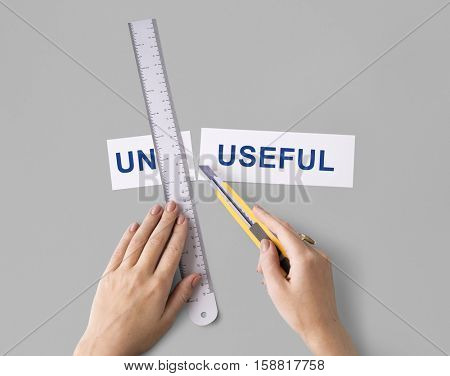 Un-useful Unhelpful Hands Cut Word Split Concept