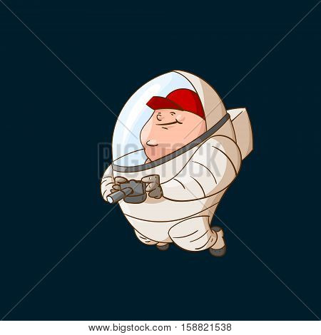 Colorful illustration of a space tourist in zero gravity wearing a suit.