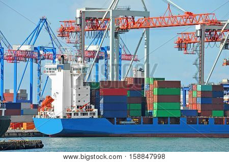 Port Cargo Crane, Ship And Container