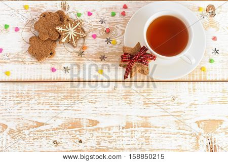 Christmas background. Christmas decoration. Нoliday cookies on  wooden table