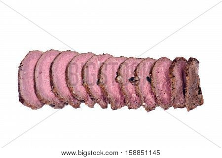 Grass fed juicy corn roast beef isolated on white background