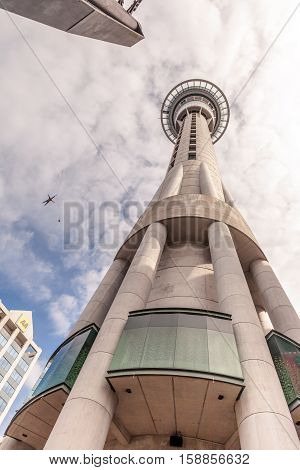 Auckland New Zealand- December 12 2013. Auckland sky tower famous landmark in Auckland.