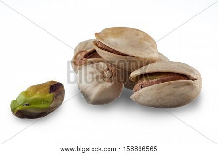 Close-up image of pistachios studio isolated on white background