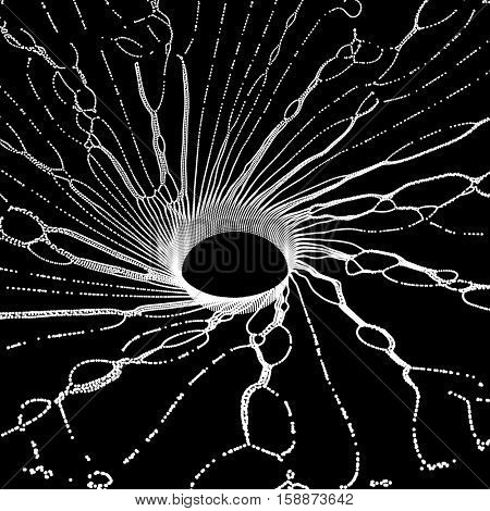 Black hole made from Flying Particles. Abstract Background. 3D Vector Illustration.
