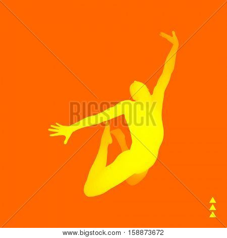 Jumping Man. 3D Model of Man. Human Body. Sport Symbol. Design Element for Business, Science and Technology. Vector Illustration. 