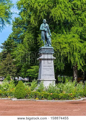 Annecy France - May 25 2016: statue of Claude Louis Berthollet a famous and eminent chemist of the Napoleonic era Annecy Savoie France.