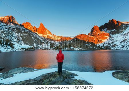 Hike to beautiful  Minaret Lake, Ansel Adams Wilderness, Sierra Nevada, California,USA.Autumn season.