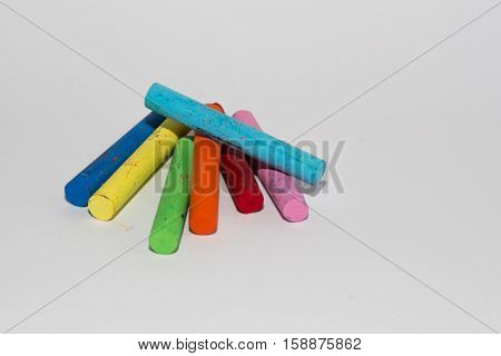 Rainbow from foskovyh crayons. Rainbow line of children's creativity. Colorful chalk. Space for text, letters, words. Education, to develop the child.