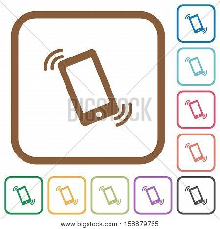 Ringing phone simple icons in color rounded square frames on white background