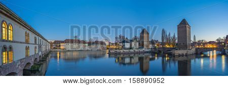 Strasbourg, medieval bridge Ponts Couverts is located in the historic district 