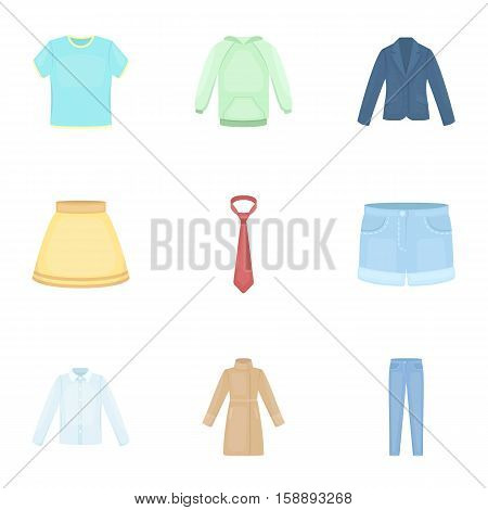 Clothes set icons in cartoon style. Big collection of clothes vector symbol stock
