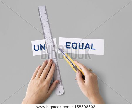 Unequal Hand Cut Word Split Concept