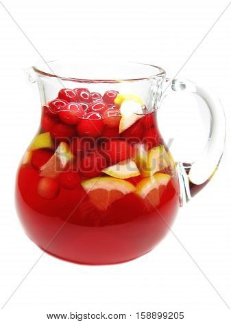 fruit cruchon cocktail punch in jug with ice and fruit