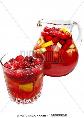 fruit cruchon cocktail punch in jug with ice and fruit