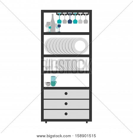 gray scale small cupboard with items of kitchen vector illustration