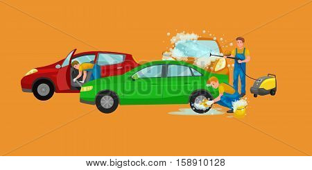 car wash services, auto cleaning with water and soap, car interior.