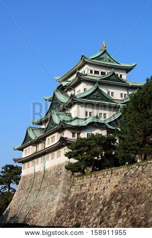 The main tower (Tenshu) of Nagoya Castle and its keep in Nagoya City Aichi Prefecture Japan