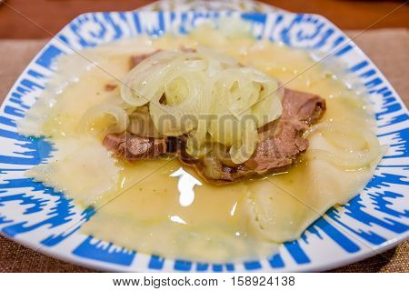 Traditional dish of Turkic people in Central Asia beshbarmak