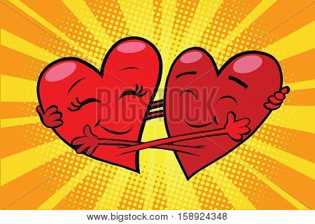 Eternal love red hearts Valentines, pop art retro comic book illustration. Love couple male and female character