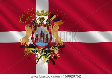 Flag of Copenhagen is the capital and most populated city of Denmark. 3d illustration