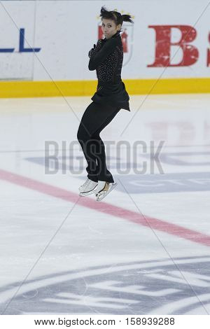 Minsk Belarus -November 19 2016: Unidentified Female Figure Skater performs Ladies Free Skating Program at Ice Star International Figure Skating competition in November 19 2016 in Minsk Republic of Belarus