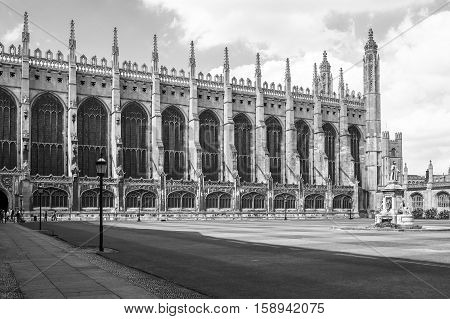 Cambridge Cambridgeshire United Kingdom - June 24 2006: Kings College Chapel in gothic style in Cambridge University. Founded in 1441 by King Henry VI it has the world's largest stained glass windows. Cambridge England