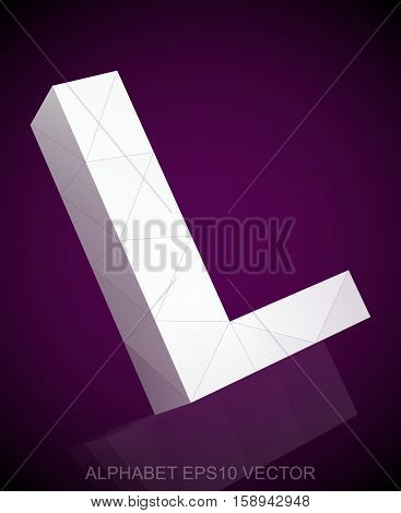 Abstract White 3D polygonal uppercase letter L with reflection. Low poly alphabet collection. EPS 10 vector illustration.