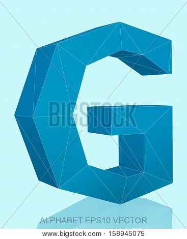 Abstract Blue 3D polygonal uppercase letter G with reflection. Low poly alphabet collection. EPS 10 vector illustration.