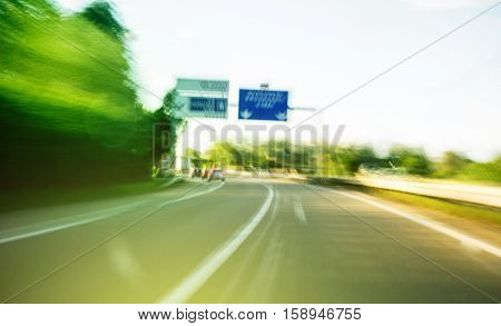 Moving fast on highway - distortion view after narcotic or alcoholic usage vint distorted colros and perspectivew