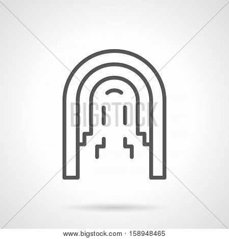 Row of semi-circular arches supported on pillars. Architectural decoration element for alleys, corridors in interior, walkways between buildings. Single black simple line style design vector icon.