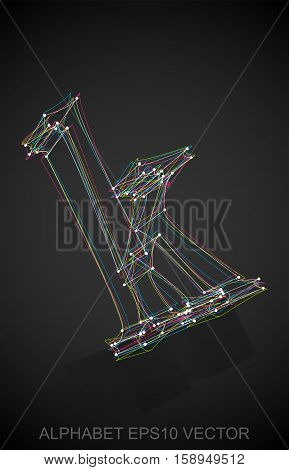 Abstract illustration of a Multicolor sketched lowercase letter K with Reflection. Hand drawn 3D K for your design. EPS 10 vector illustration.