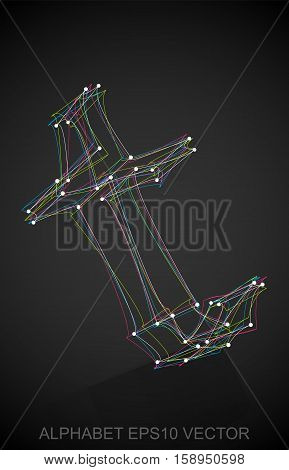 Abstract illustration of a Multicolor sketched lowercase letter T with Reflection. Hand drawn 3D T for your design. EPS 10 vector illustration.