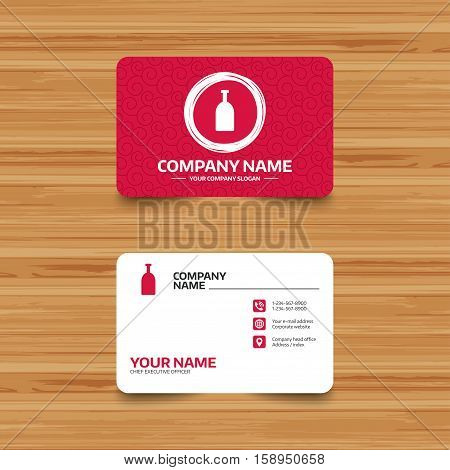 Business card template with texture. Alcohol sign icon. Drink symbol. Bottle. Phone, web and location icons. Visiting card  Vector