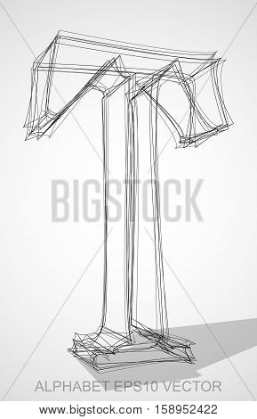 Abstract illustration of a Ink sketched uppercase letter T with Transparent Shadow. Hand drawn 3D T for your design. EPS 10 vector illustration.