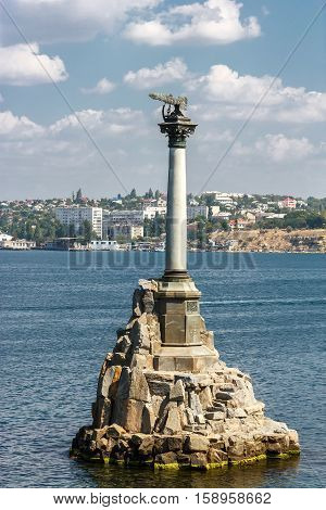 Crimea Sevastopol. View of the monument to the flooded ships from Nakhimov Square