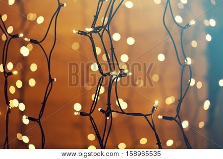 Colorful glowing Christmas lights. Holiday background