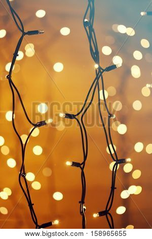 Colorful glowing Christmas lights. Holiday background