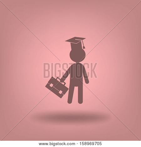Flat icon. The man in the square academic cap with a briefcase.