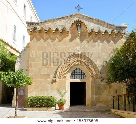 JERUSALEM ISRAEL 23 10 16: Church of the Flagellation, according to the Gospels on this place the Roman soldiers scourged Jesus Christ and put on him the crown of thorns and a purple Shroud