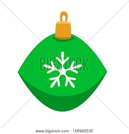 Merry Christmas red toy with fur tree icon in roundframe, Christmas balls, vector illustration in flat style